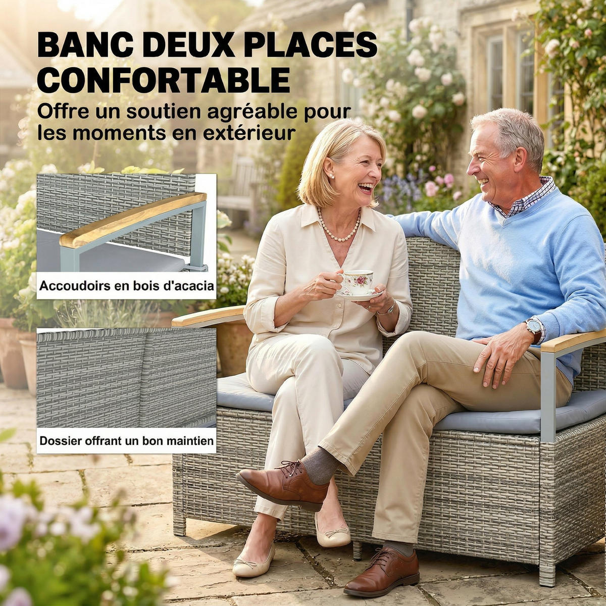 GARTENBANK mit staufach DE-13692 170 Liter Grau - Hellgrau, Holz (120/84/60cm) - ComfortXL