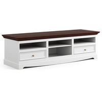LOWBOARD Belluno Elegante Kiefer weiß (RAL9010) lackiert / Kiefer gebeizt, Nussbaumfarben 167 / 53 / 53cm - Nussbaumfarben/Weiß, Holz/Metall (167/53/53cm) - Feldmann-Wohnen