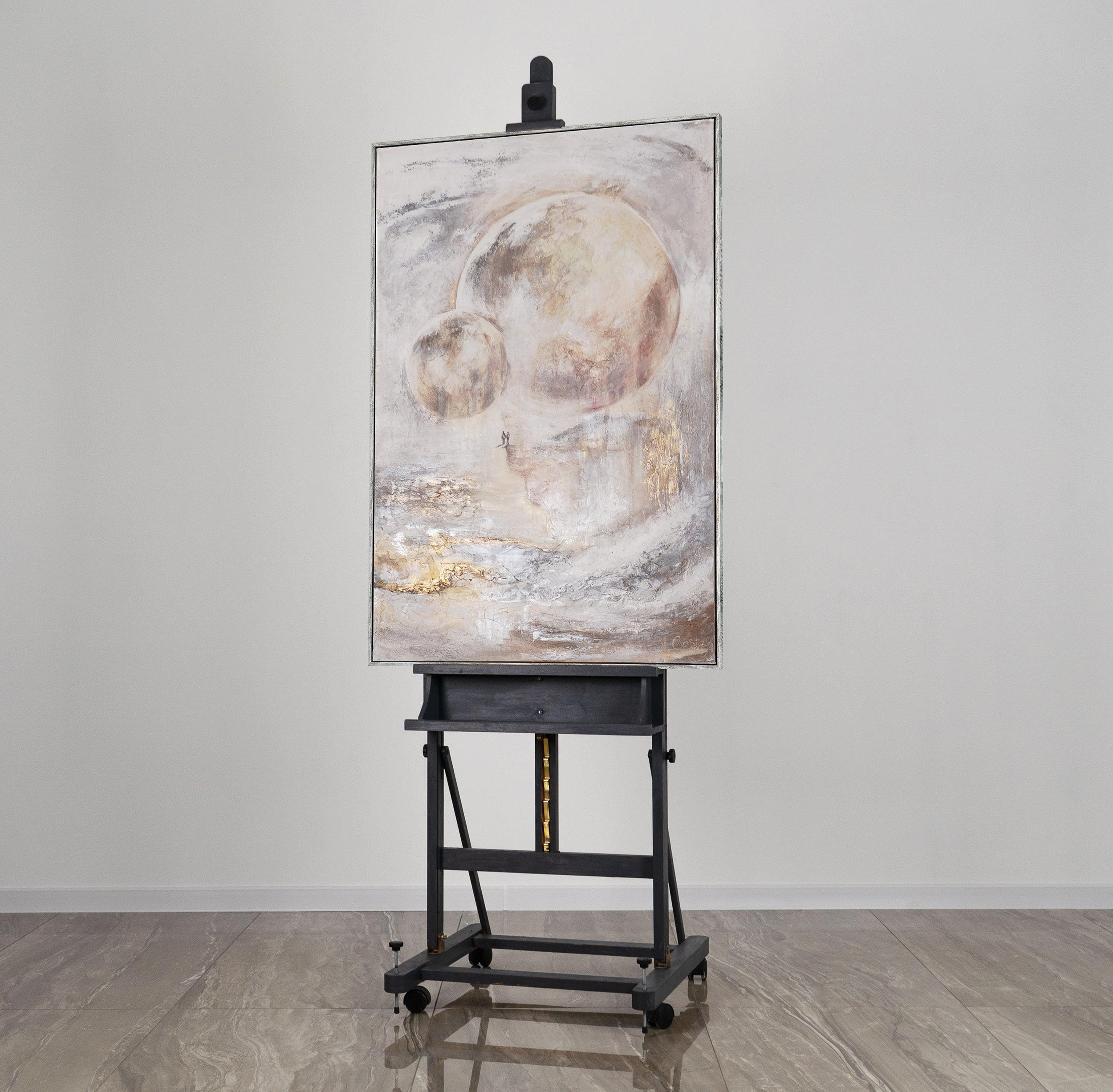 GEMÄLDE Sternenverbindung Schattenfugenrahmen Hellgrau 140x100 cm - Hellgrau, Holz (140/100cm) - YS-art gallery
