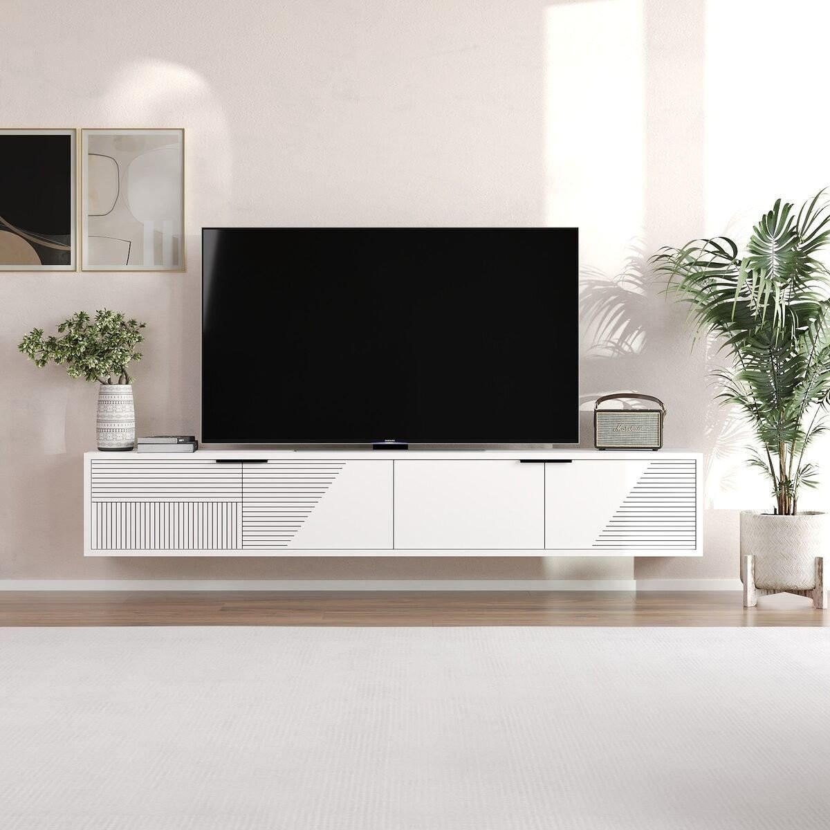 TV-MÖBEL mit 2 klappbaren, gestreiften Türen 30/180/30 cm - Weiß, Holzwerkstoff (30/30/180cm) - Calicosy