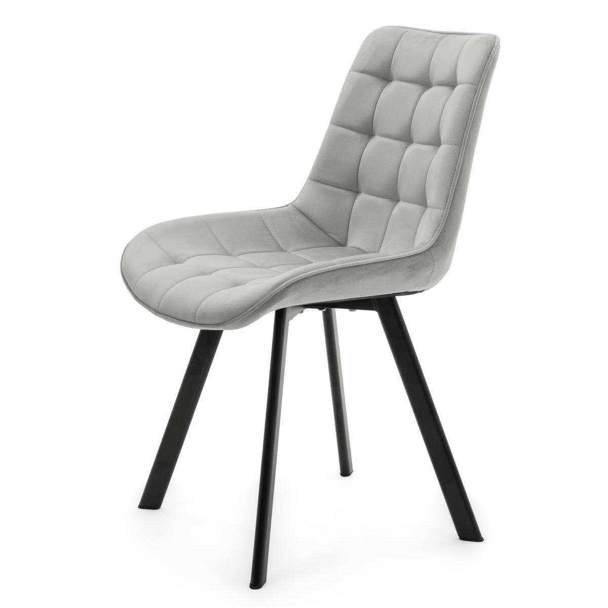 STUHL TORI gepolsterter mit Steppung - hellgrau - Samt Velour - Hellgrau/Schwarz, Textil/Metall (53/86/60cm) - NEW HOME