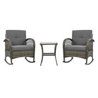 GARTENSETS aus Rattan Grau mit Schaukelstühlen & Glastisch - Grau, Metall - Modfu