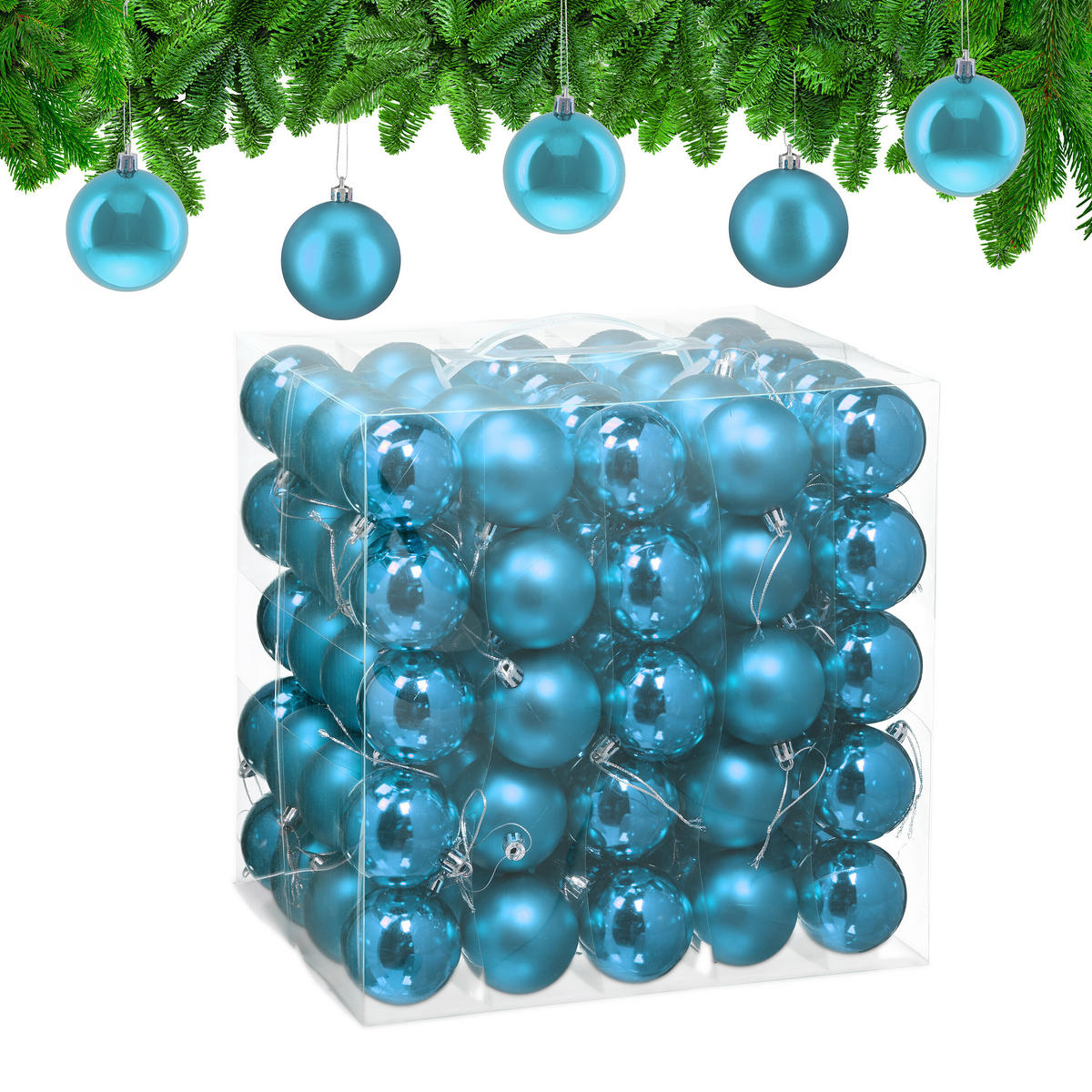 100XWEIHNACHTSKUGELN - Türkis, Kunststoff (6/7/6cm) - Relaxdays