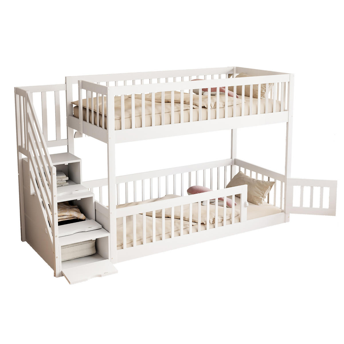ETAGENBETT 90x200 Weiß Holz Treppe Schubladen - Weiß, Holz (90/200cm) - FLIEKS