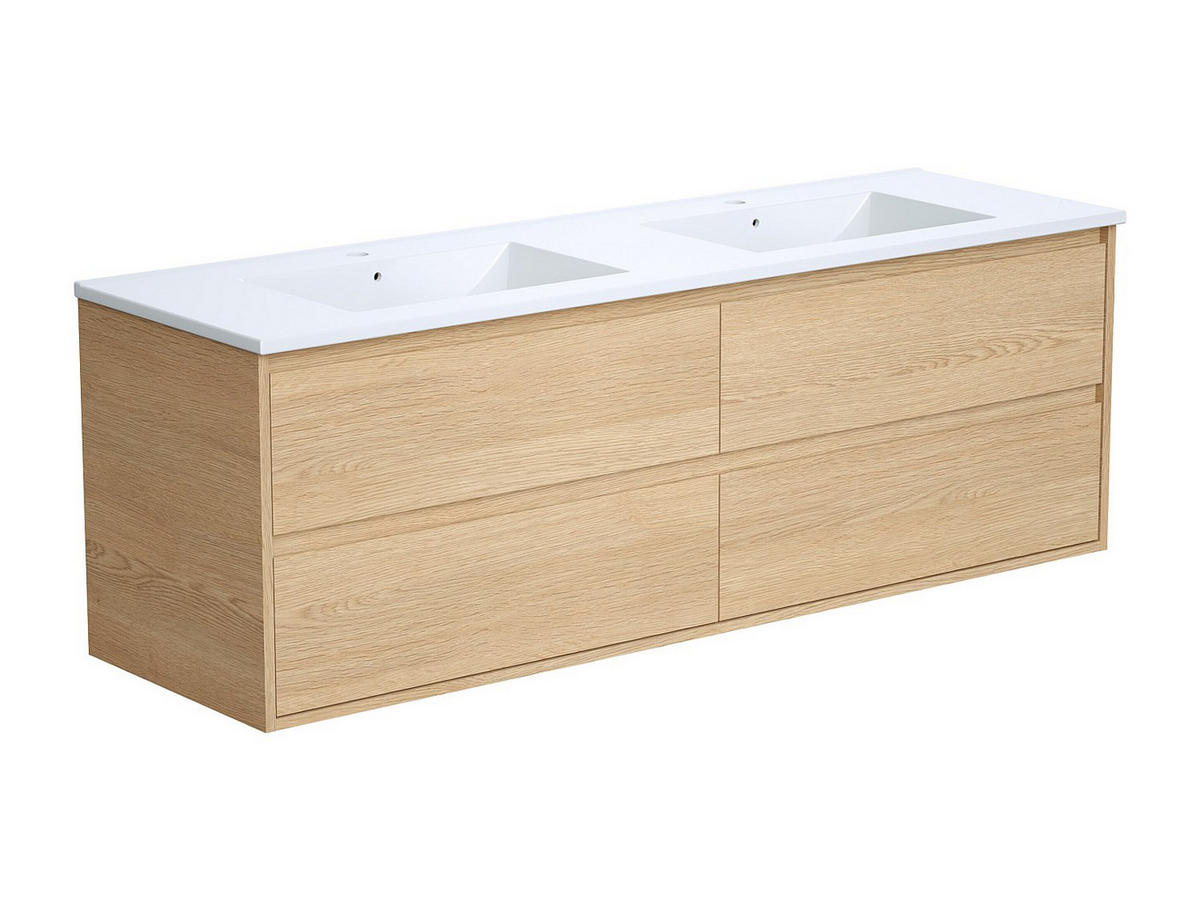 DOPPELWASCHTISCH - 150 cm x 45 cm - Holz, Platte - Naturfarben Hell - MILIPAM - Naturfarben, Holz (150/50/45cm) - Vente-Unique