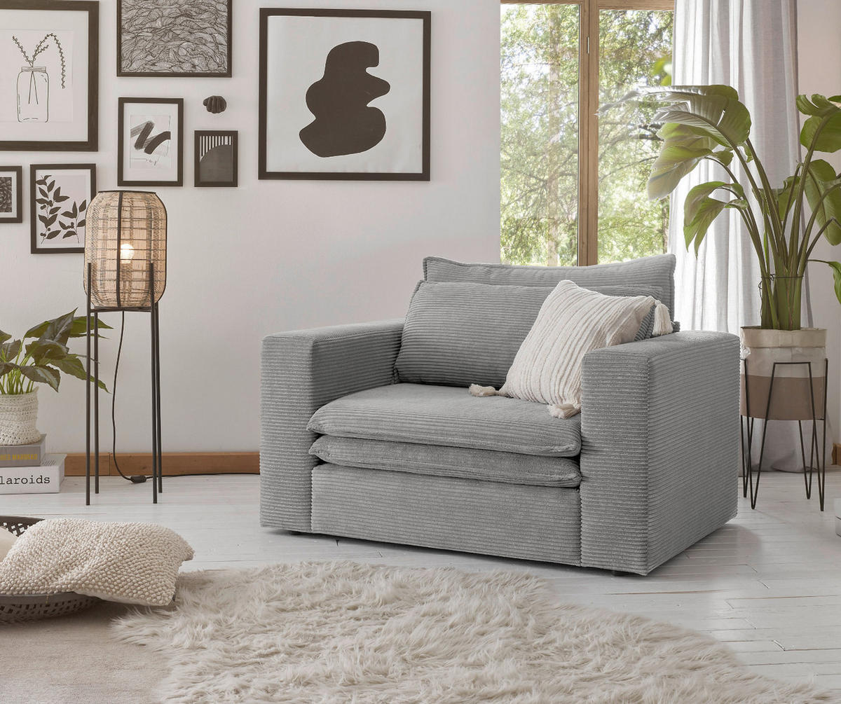 LOVESEAT hellgrau Cord, Loungesessel 125 cm - Beige/Hellgrau, Holz/Kunststoff (125/83/91cm) - Furn.Design