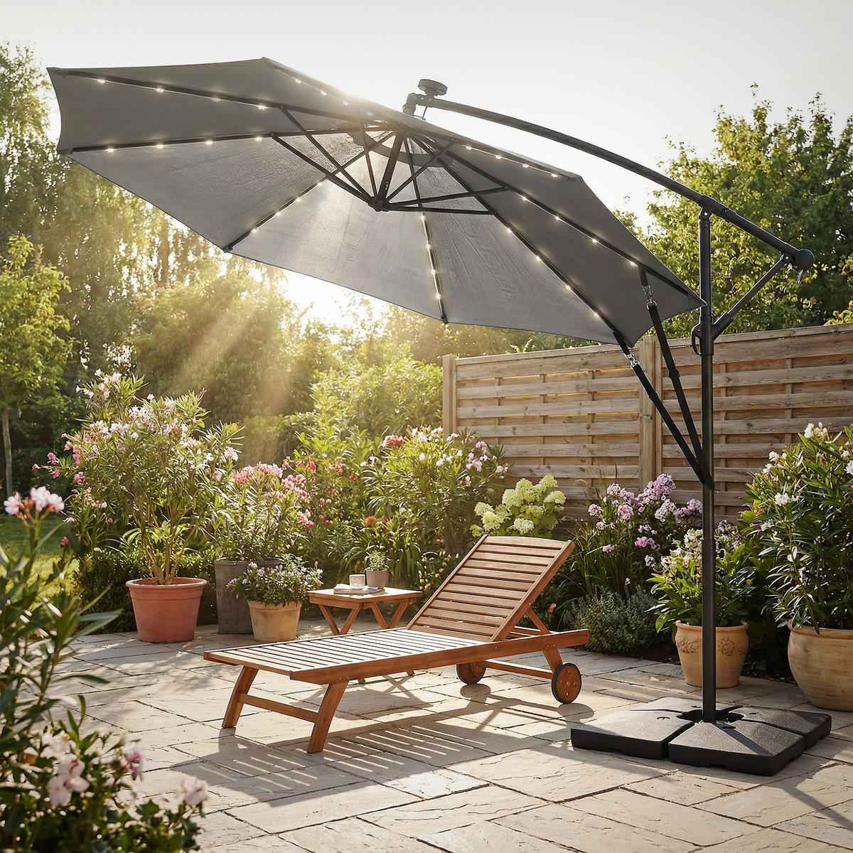 AMPELSCHIRM Ø 300 cm in Anthrazit aus Aluminium mit LED-Solar - Anthrazit, Metall (300/300cm) - ML-DESIGN