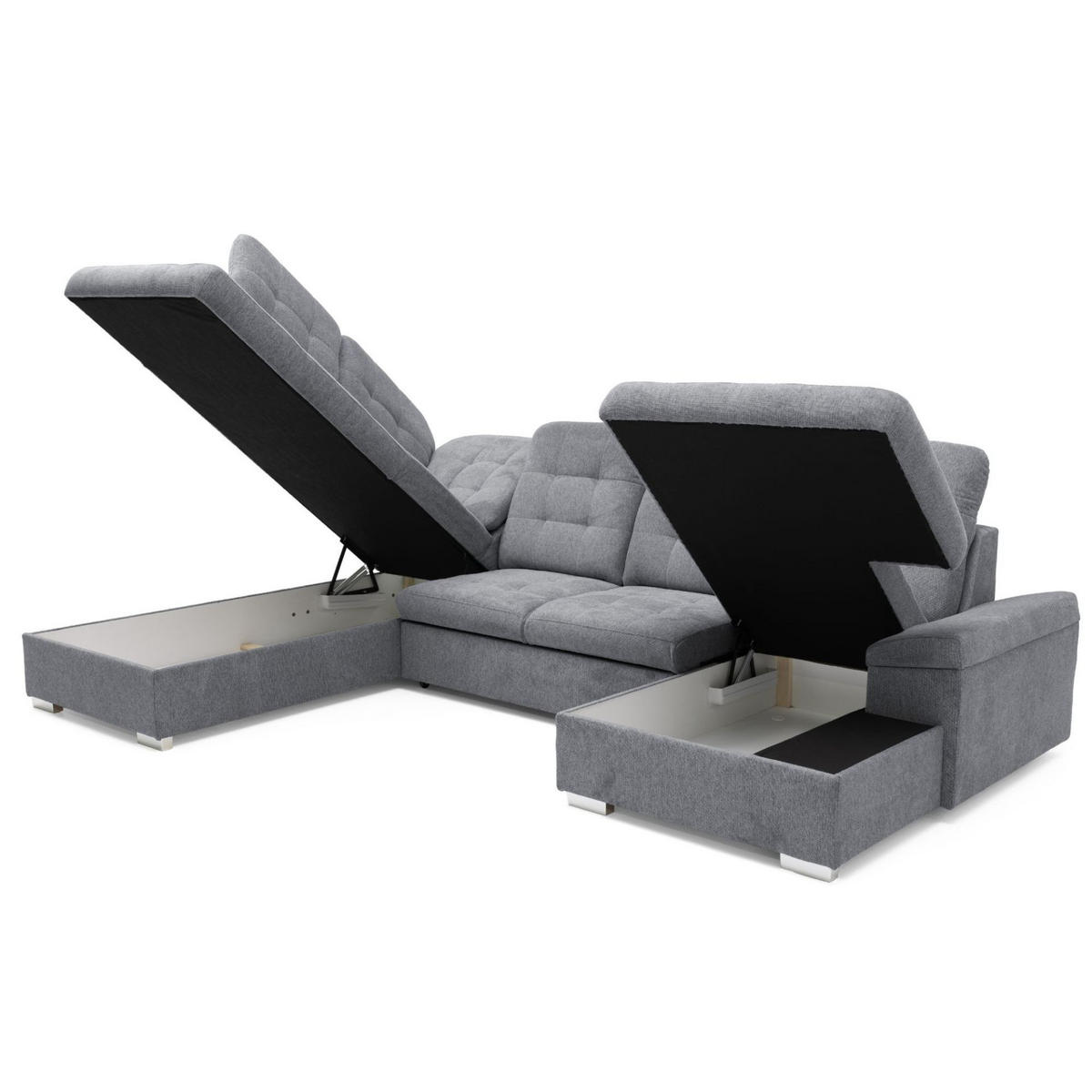 ECKSOFA U-Form OLIVIA U Links mit Schlaffunktion 124x257 Velours Grau - Silberfarben/Grau, Holz/Kunststoff (320/103/202cm) - Muffo