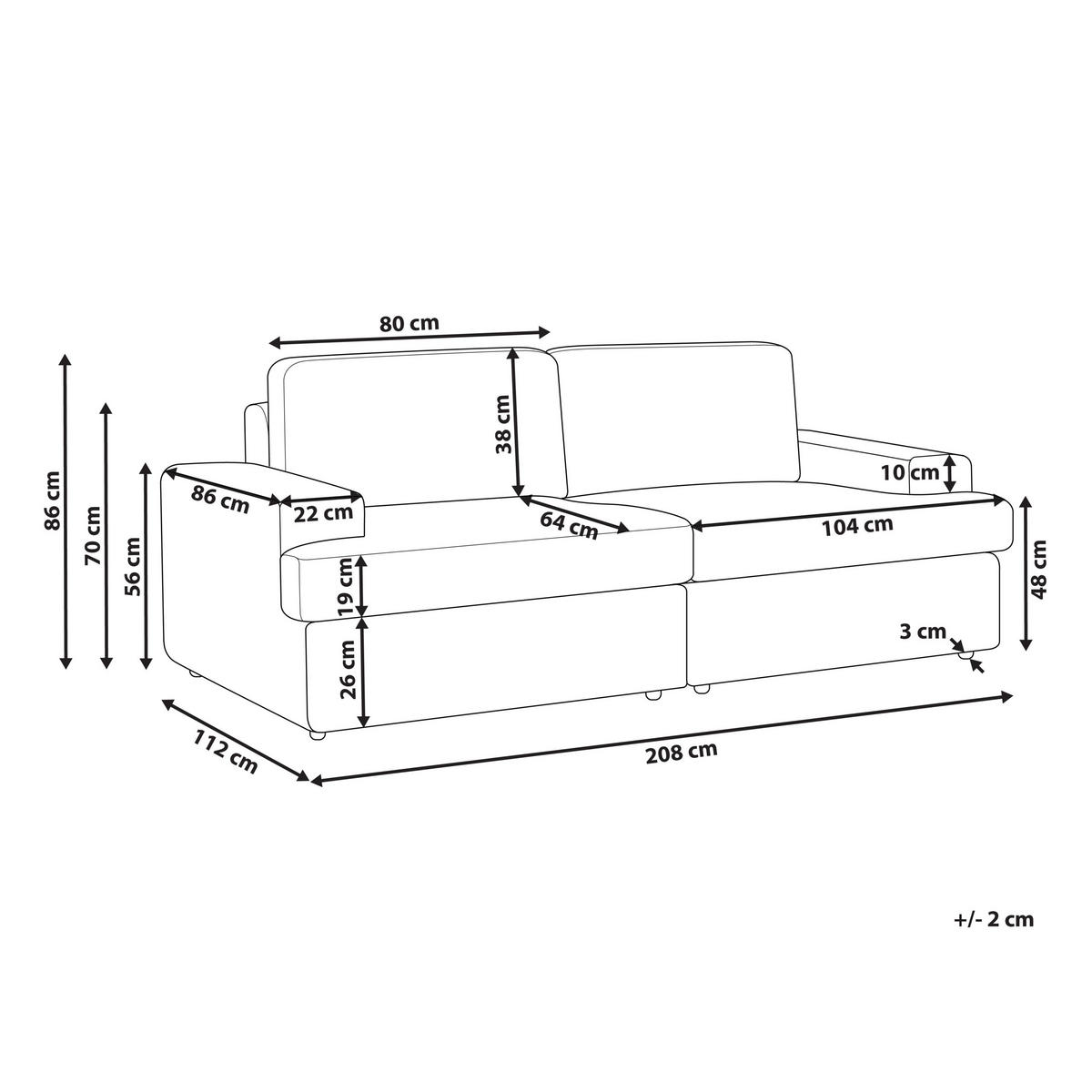 3-SITZER-SOFA Bouclé cremeweiß Alla - Weiß, Textil (208/86/112cm) - Beliani