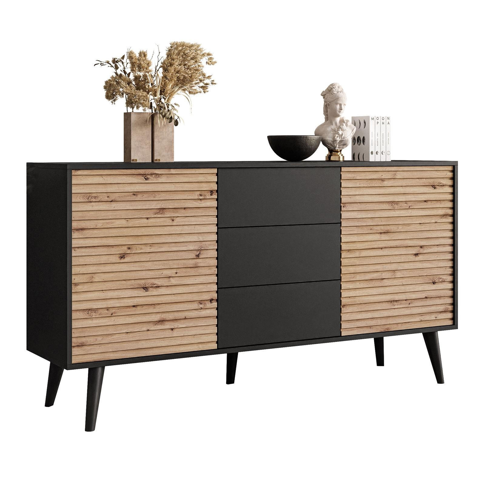 KOMMODE CONE KSZ154 - Eichefarben/Schwarz, Holzwerkstoff (154/83/39cm) - Lookway