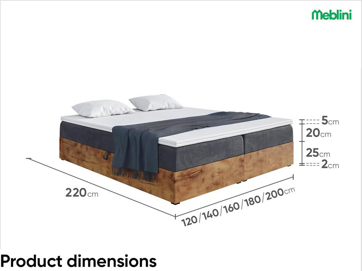BOXSPRINGBETT LOFTY BOX - Dunkelgrau, Holzwerkstoff (180/220cm) - Meblini