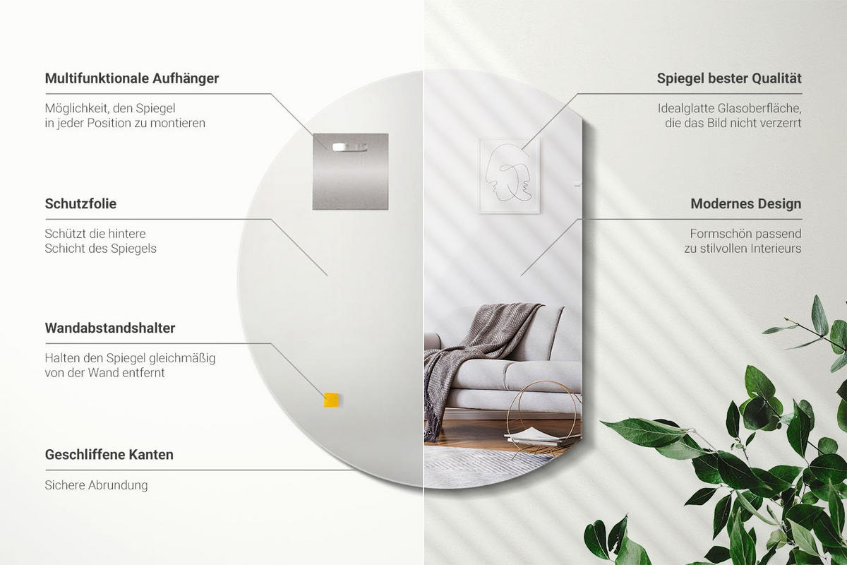 SPIEGEL 70 cm x 80 cm asymmetrisch - Transparent, Glas (70/80/0.4cm) - Wallfluent