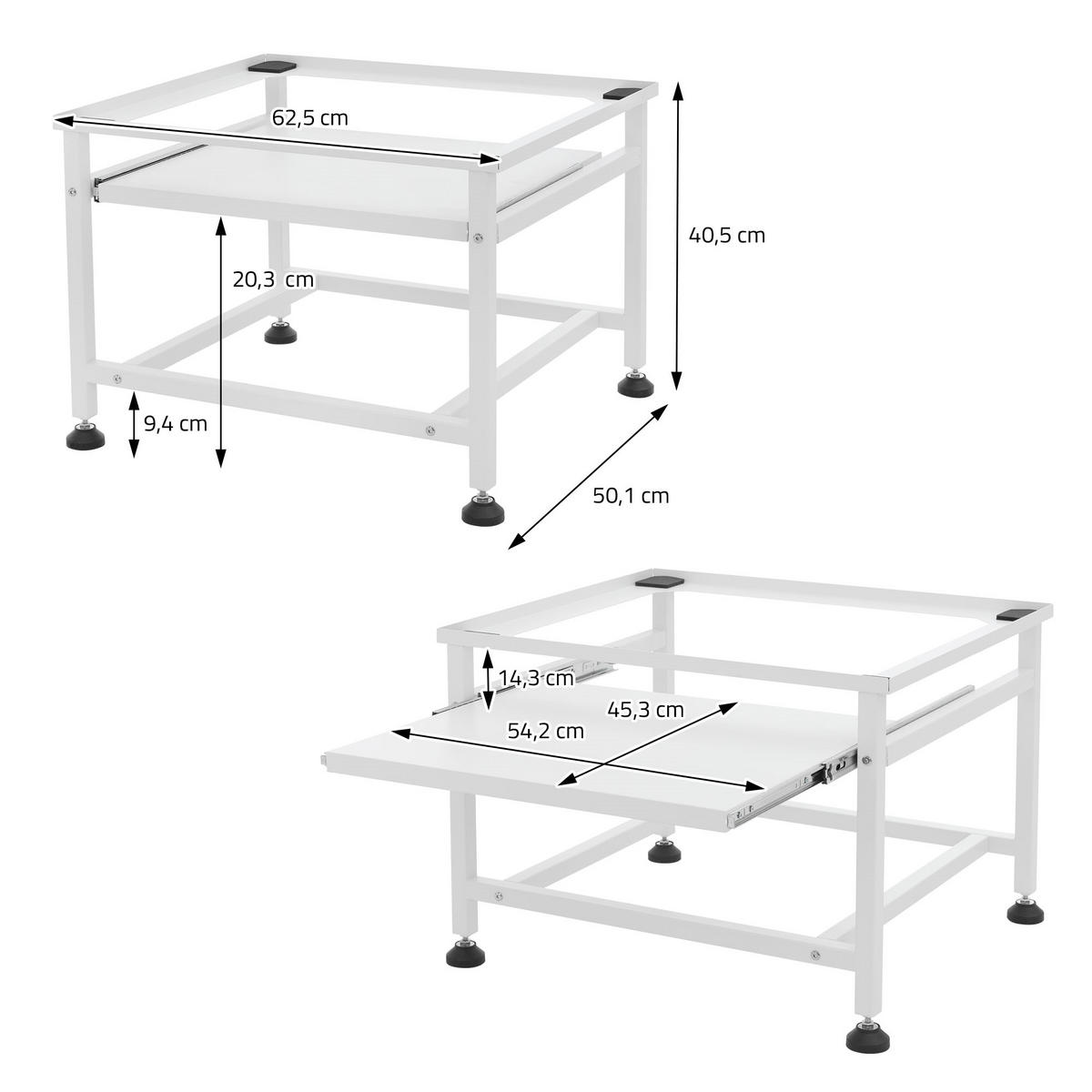 WASCHMASCHINEN UNTERGESTELL mit Ablage ausziehbar Weiß 62,5x50,1x40,5 cm - Weiß, Metall (62.5/45/53.5cm) - ML-DESIGN