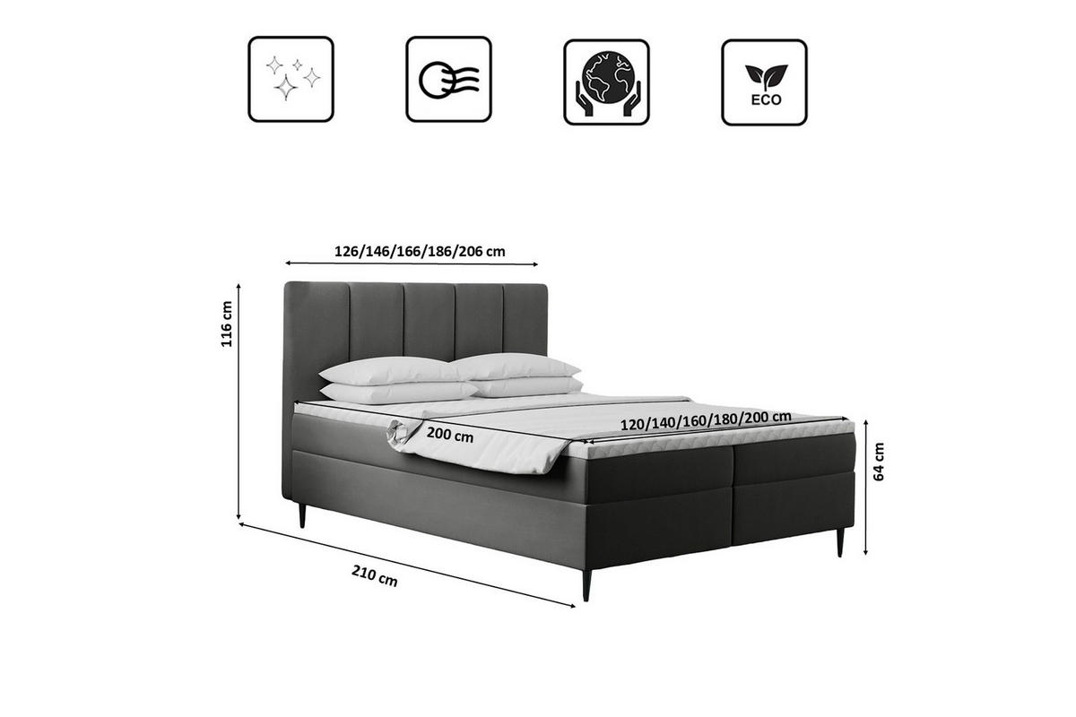 BOXBETT Mit Bettkasten Matratze ADEL Stoff Monolith Grau 120x200 cm H2-Pocket - Grau, Holz/Textil (120/200cm) - Kaiser Möbel