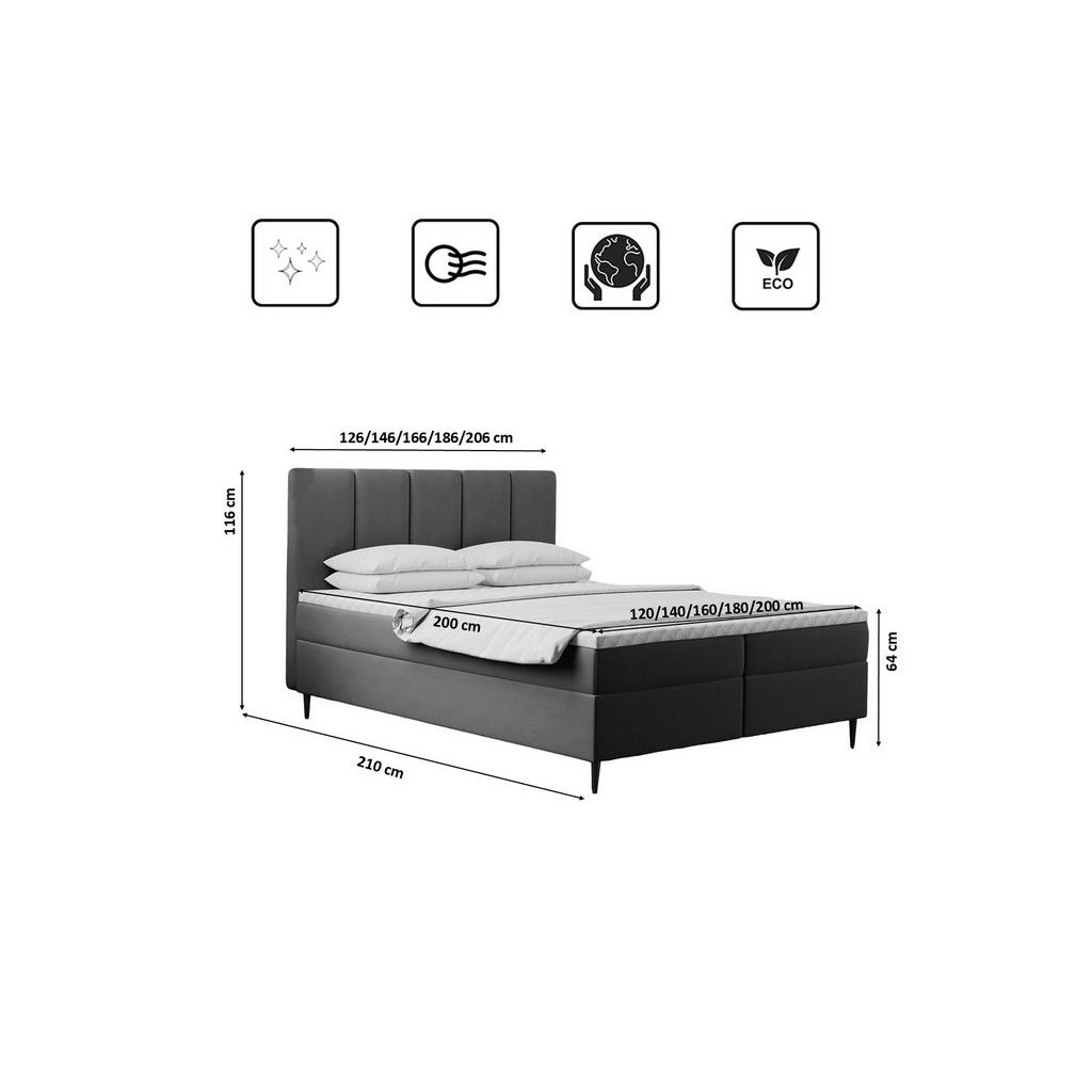 Thumbnail - Kaiser Möbel Boxbett, Grau, Textil, H2, einzeln stellbar, 160x200 cm, Schlafzimmer, Betten, Boxspringbetten