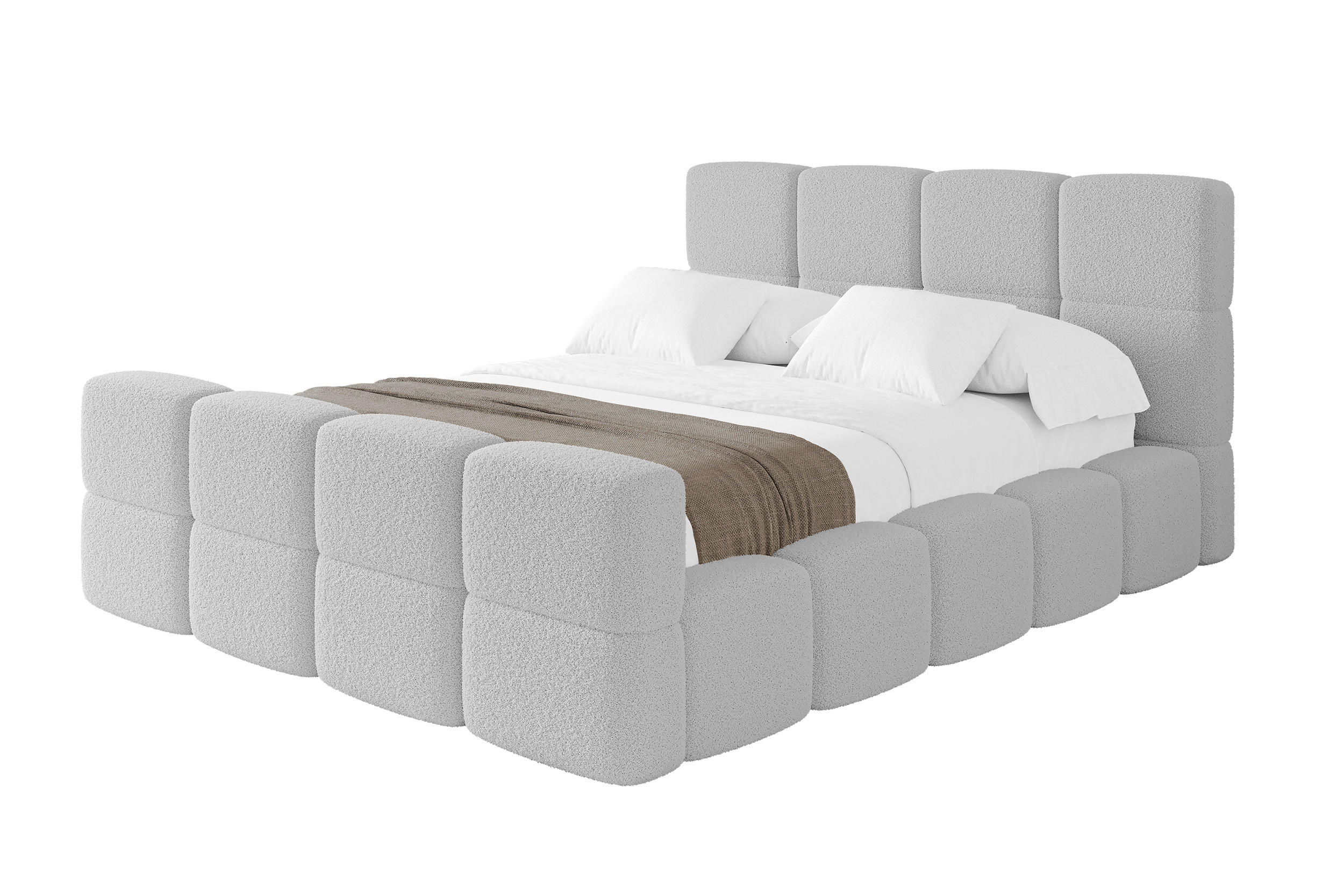 POLSTERBETT mit Bettkasten und Lattenrost mit Matratze H3/H4, Kopfteil, Boxbett, mit Stauraum - NATA-Z 160x200 Hellgrau - Hellgrau, Holzwerkstoff/Textil (160/200cm) - ALTDECOR