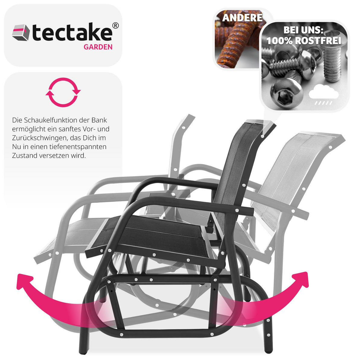 SCHAUKELBANK Greta,121 x 72 x 86,5 cm,schwarz - Schwarz, Metall (72/86.5/121cm) - tectake