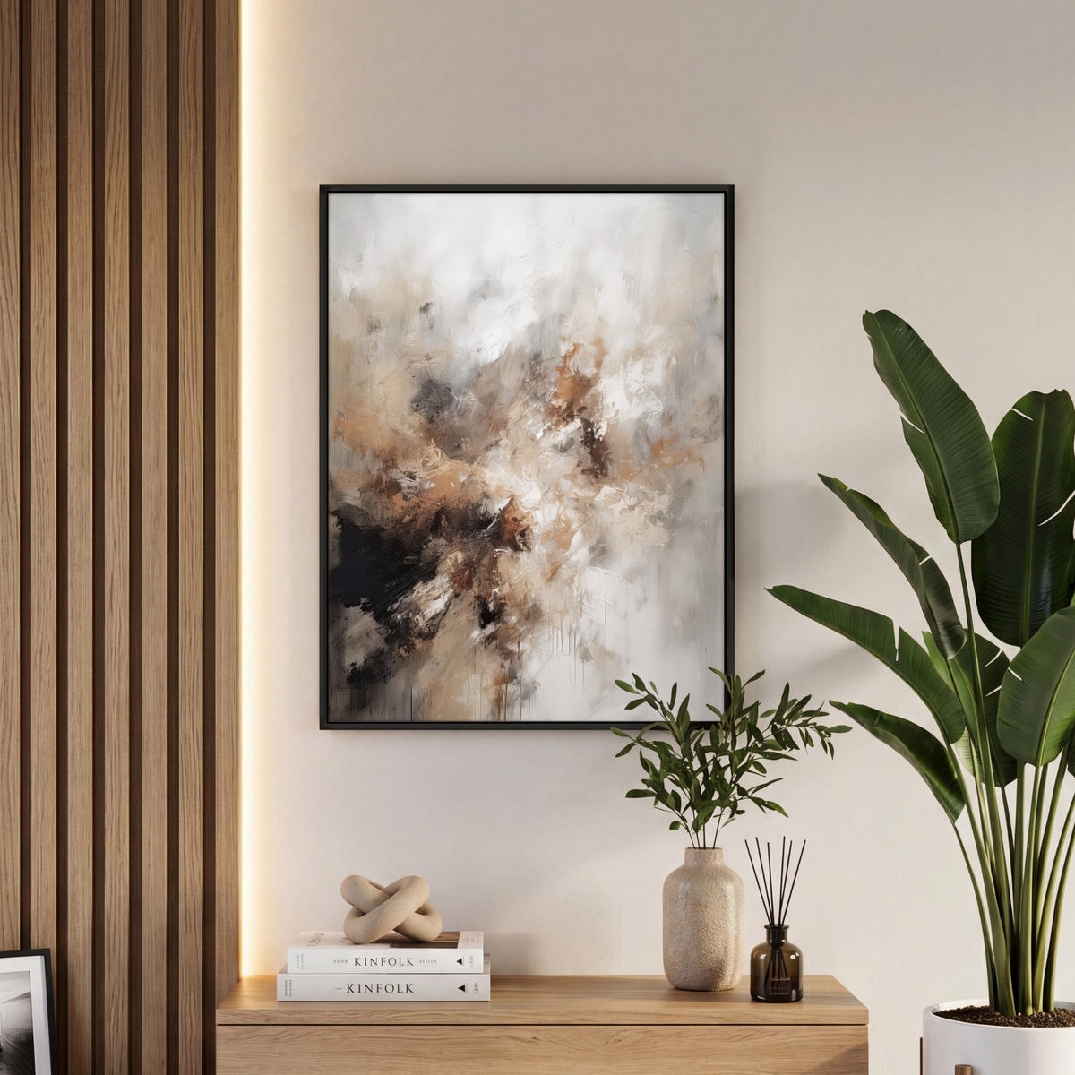 LEINWAND Bilder mit Rahmen - Farbe - Abstrakt - Beige - Kunst - 60x80 - Greige, Textil (60/80cm) - MuchoWow
