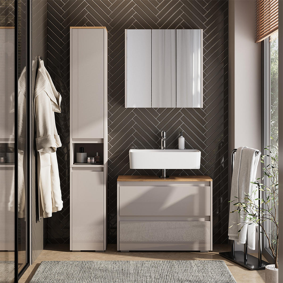 KOUPELNOVÝ NÁBYTEK Majest Kašmír/Řemeselné - kašmírová/světle šedá, kompozitní dřevo (80.1/62/30.1cm) - Vicco