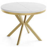 ESSTISCH Dina runder ausziehbarer, Weiß 120-200/100/76 cm - Goldfarben/Weiß, Holzwerkstoff/Metall (120/200/76cm) - WFL GROUP