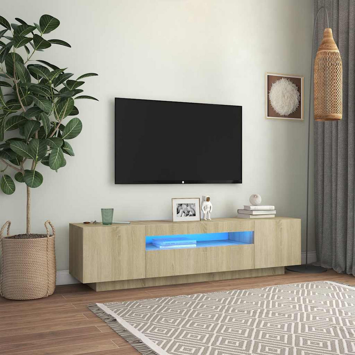 LOWBOARD mit Led-Leuchten 160/35/40 cm aus Holzwerkstoff in Sonoma-Eiche Dekor - Sonoma Eiche, Holz (160/40/35cm) - vidaXL