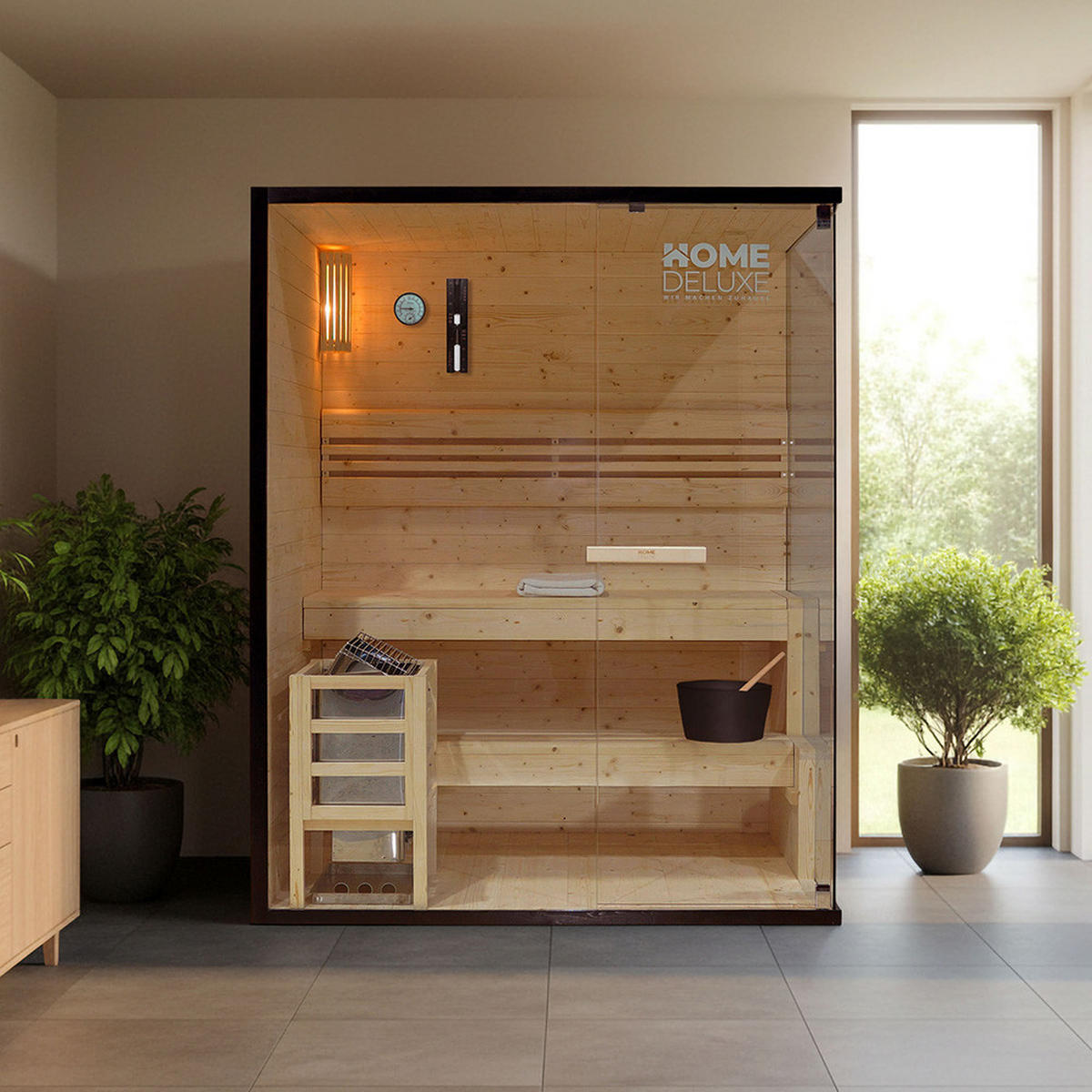 TRADITIONELLE SAUNA SHADOW L - L - Naturfarben, Holz (150/190/120cm) - Home Deluxe