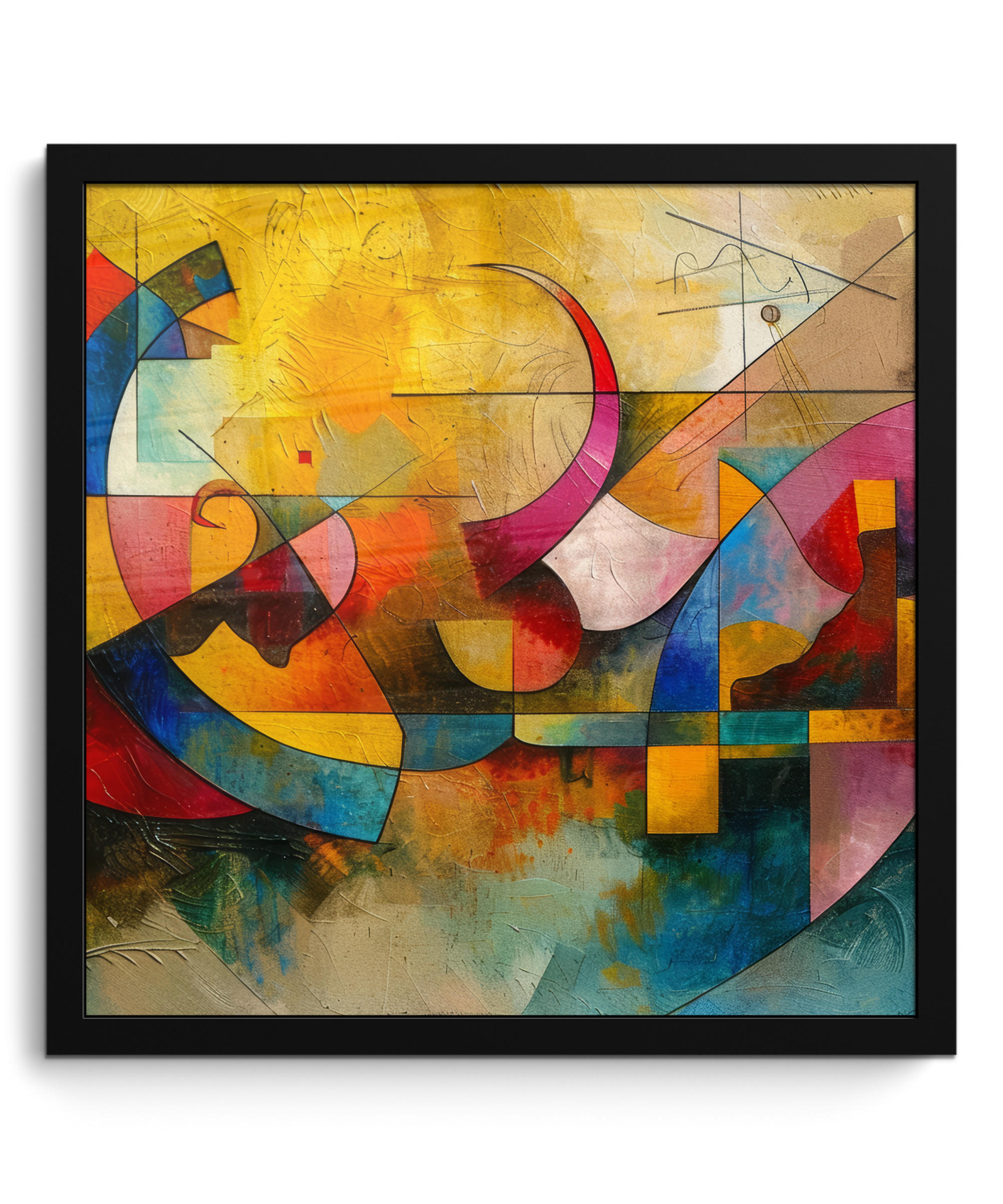 POSTER S OKVIROM Geometrijska umjetnost 40x40 cm - žuta, papir (40/40cm) - MuchoWow