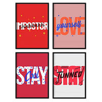 POSTER Set mit 4 roten Etikettendesign und Motivationsnachrichten A3 Schwarzer Rahmen - Schwarz, Papier (29.7/3cm) - Nacnic