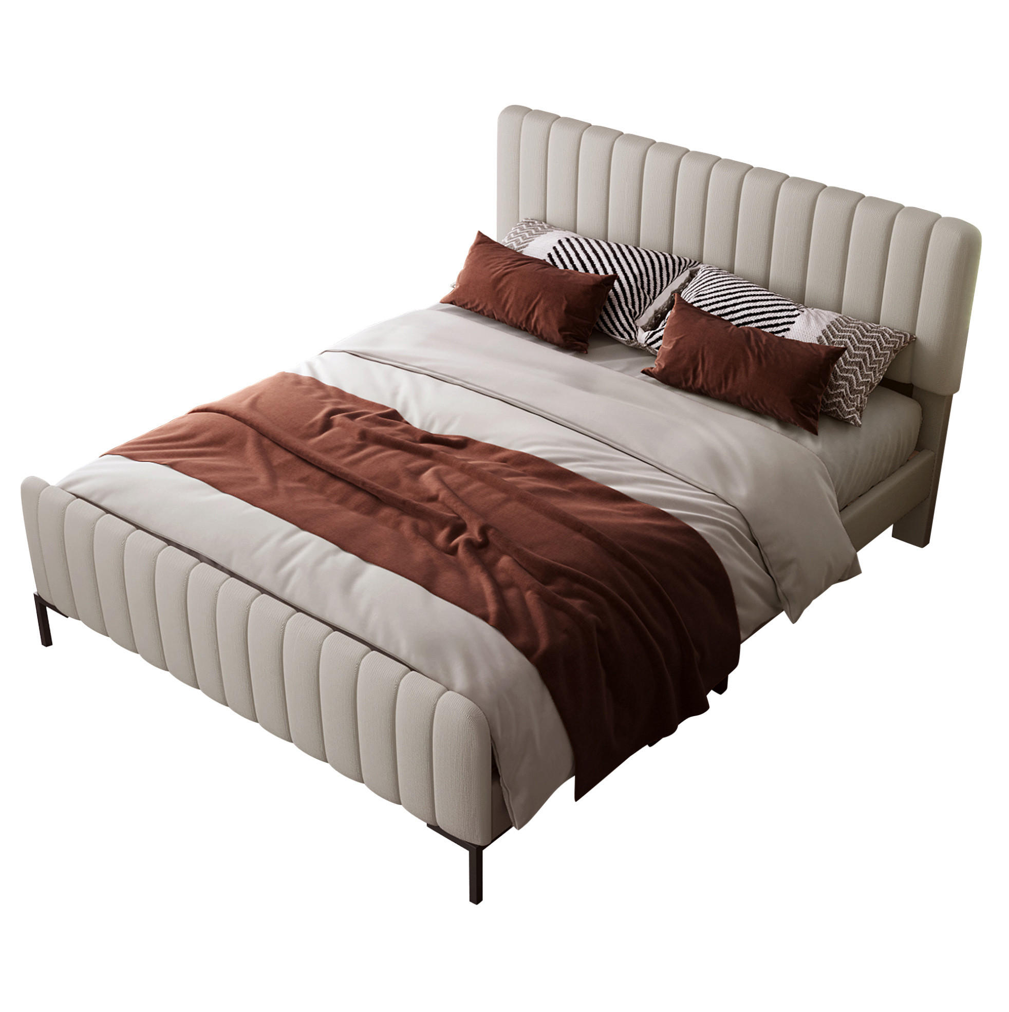 POLSTERBETT 140/200 cm mit verstellbarem Kopfteil und Lattenrost, Grau-Beige - Grau, Textil (140/200cm) - BEAOK