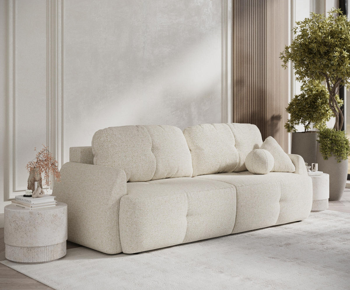 SCHLAFSOFA Loca Creme Plüschstoff - Creme/Schwarz, Holz/Holzwerkstoff (248/92/103cm) - Maison de Reve