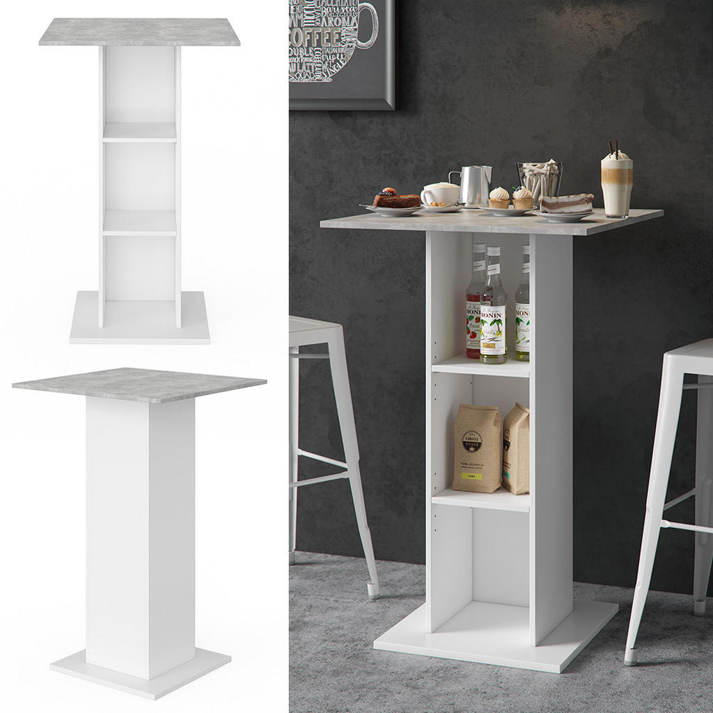 Thumbnail - Vicco Bartisch, Grau, Holzwerkstoff, 3 Fächer, Quadratisch,Quadratisch, 70x109x70 cm, Esszimmer, Barmöbel, Bartische