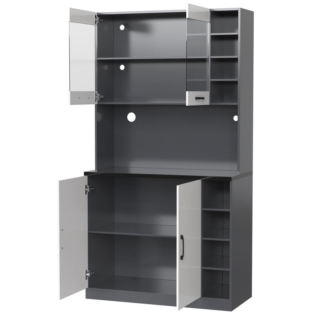 BUFFETSCHRANK 100/47/187 cm mit LED-Beleuchtung, Glaseinsatz und Kabelführung, Grau/Weiß - Weiß, Holzwerkstoff (100/187/47cm) - Redom