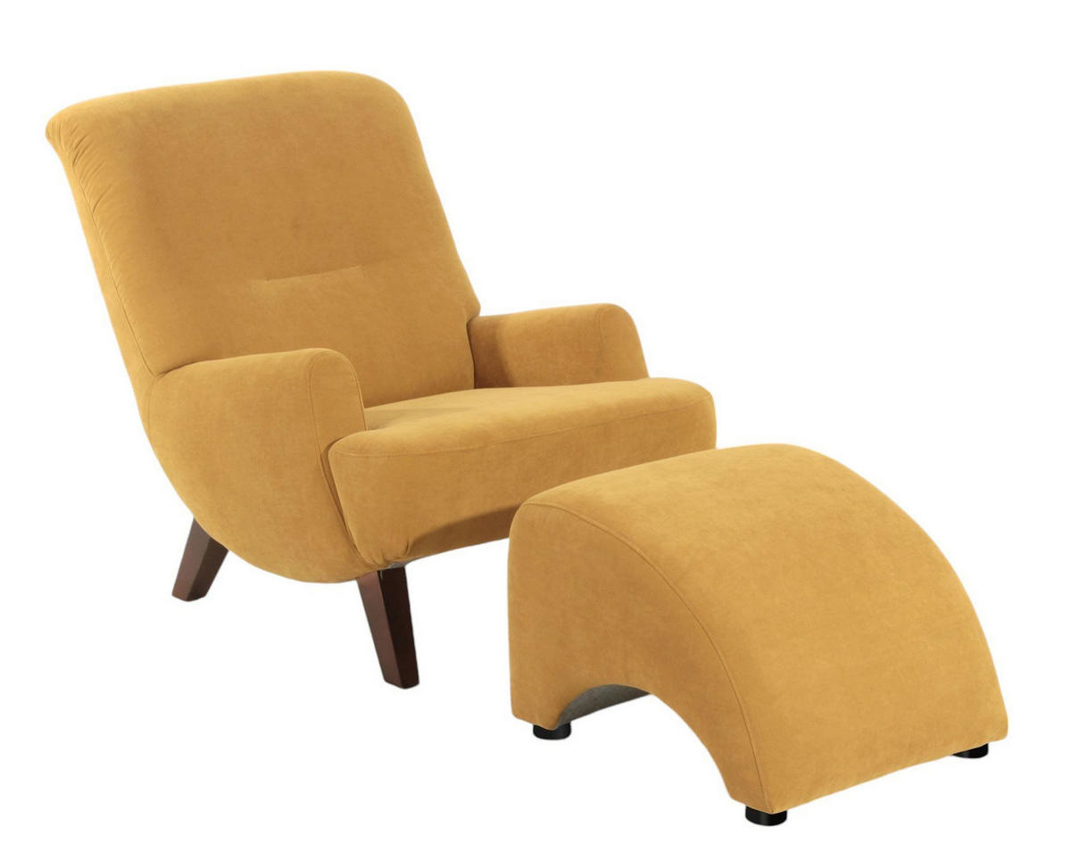 SESSEL Kajsa 71x80x101 Bezug Veloursstoff Buche nussbaum/mais - Messingfarben/Nussbaumfarben, Kunststoff (101/80/71cm) - 58aufmkessel
