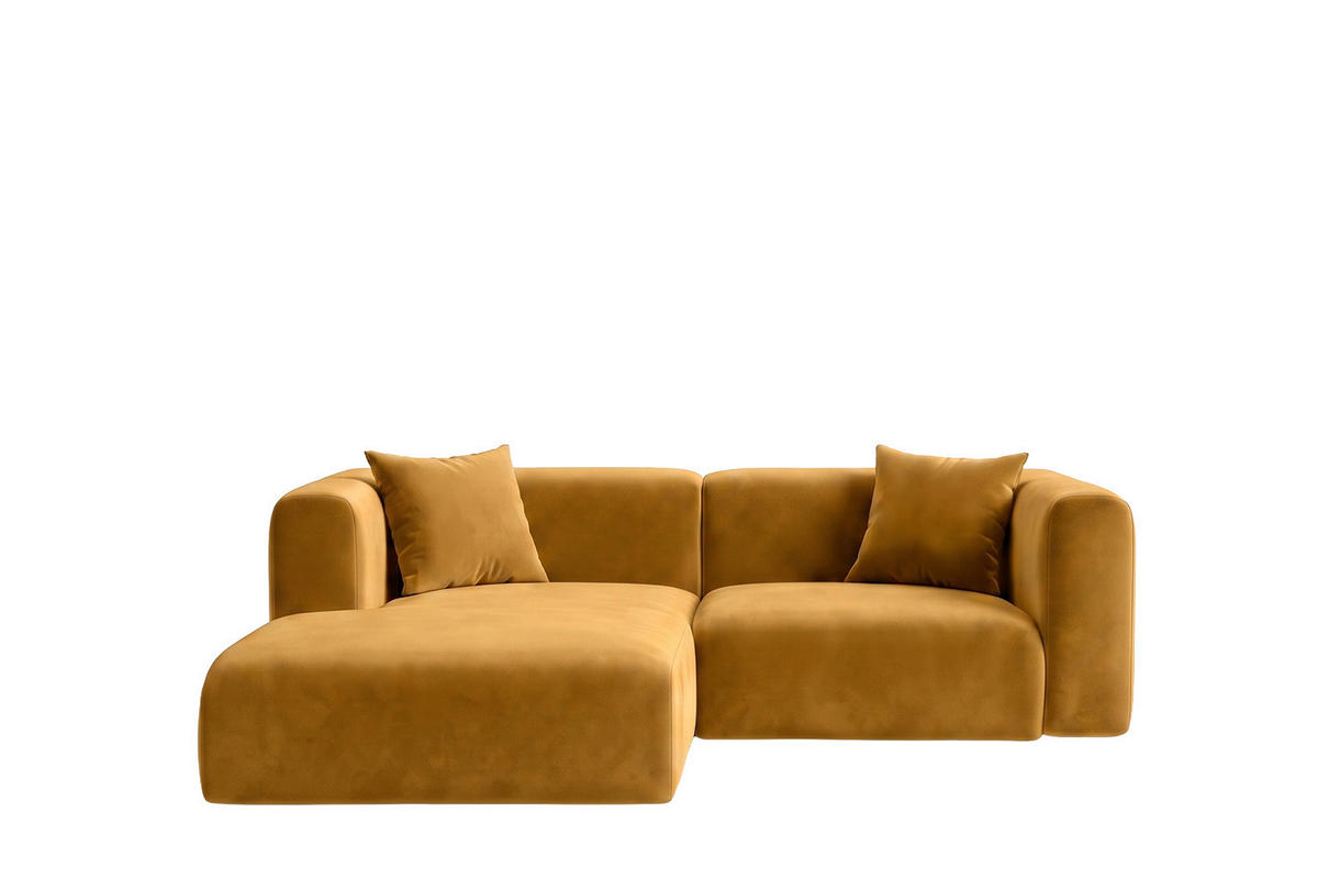 ECKSOFA L-Form mini, Velvet-Stoff Bluvel, Golden, Links, GRETA - Goldfarben, Holz (226/179cm) - Kaiser Möbel