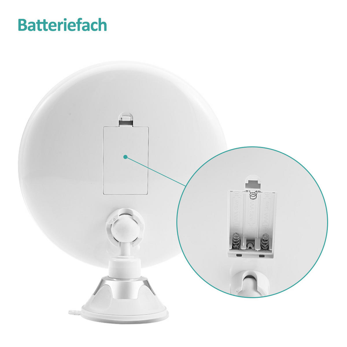 KOSMETIKSPIEGEL mit Beleuchtung mit Saugnapfes, Weiß, φ17,5 cm - Weiß, Glas (17.5/20/17.5cm) - EMKE