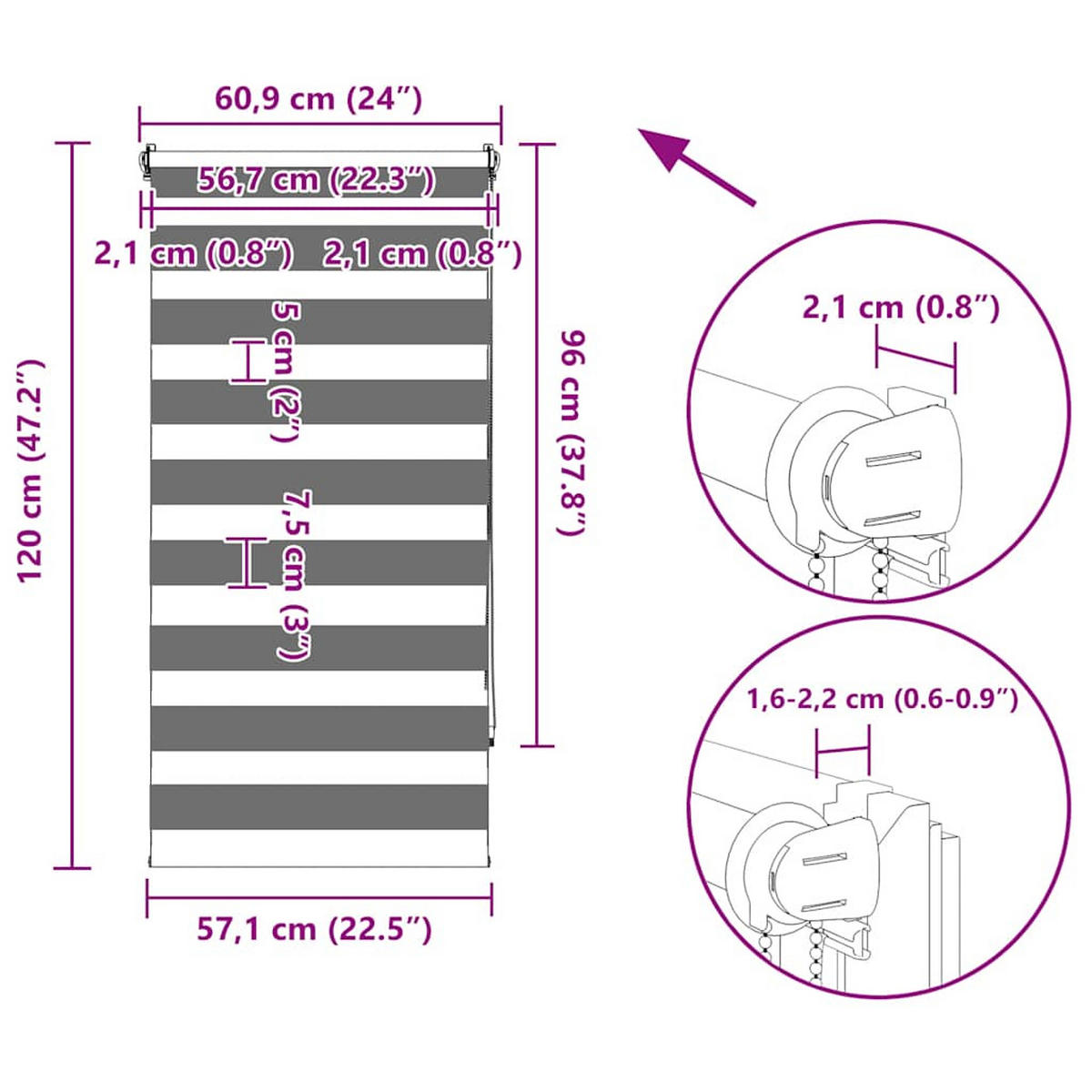 DOPPELROLLO 60,9/120 cm Stoffbreite 56,7 cm aus Polyester Schwarz - Schwarz, Textil (60/120cm) - vidaXL