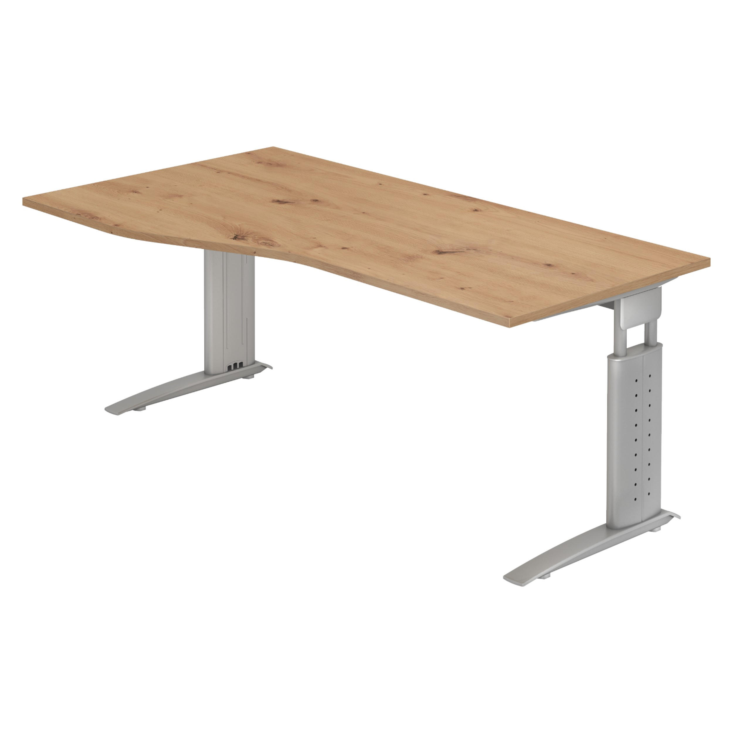 SCHREIBTISCH Serie-U 100/180/74 cm in Wildeiche/Silberfarbengrau - Wildeiche/Silberfarben, Holzwerkstoff (100/180/74cm) - bümö