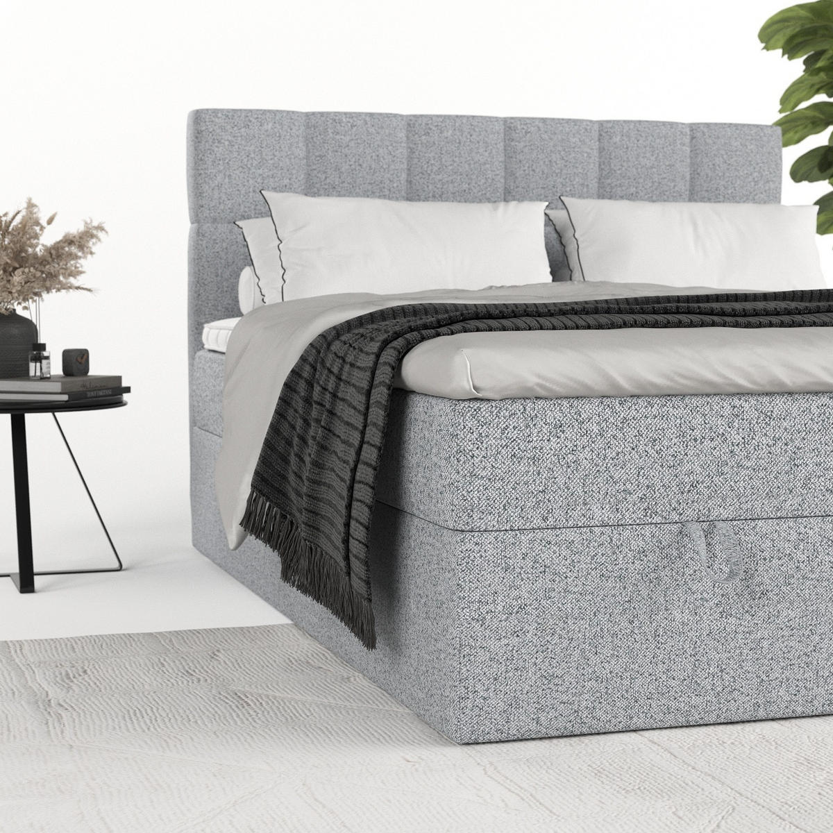 BOXBETT Savio 200/200 cm Grau im Riva Stoff - Schwarz/Grau, Holz/Holzwerkstoff (200/200cm) - AltaBeds