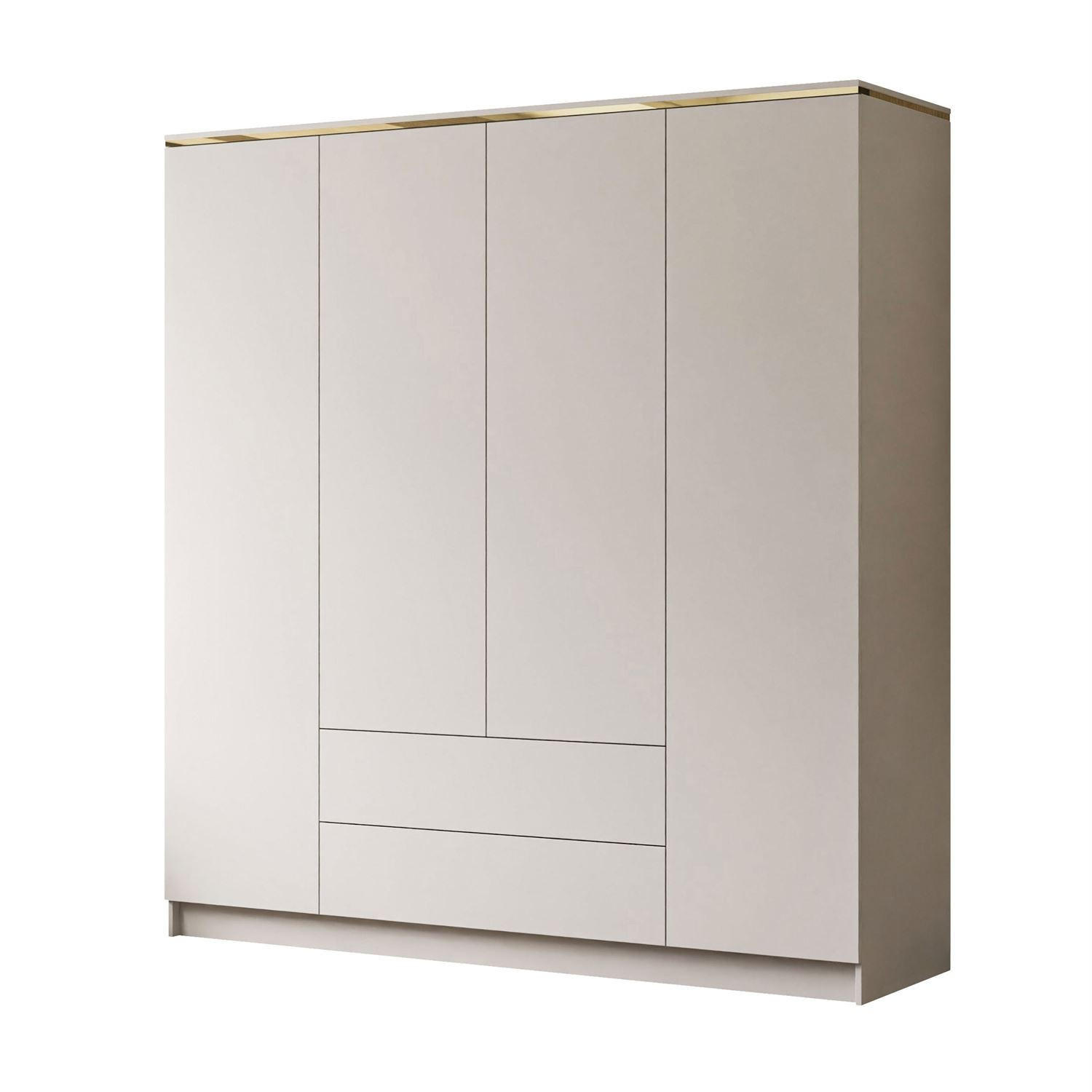 KLEIDERSCHRANK AURORA 4D2SZ in KASCHMIR mit Schubladen - Kaschmir/Goldfarben, Holzwerkstoff (200/213/57cm) - Lookway