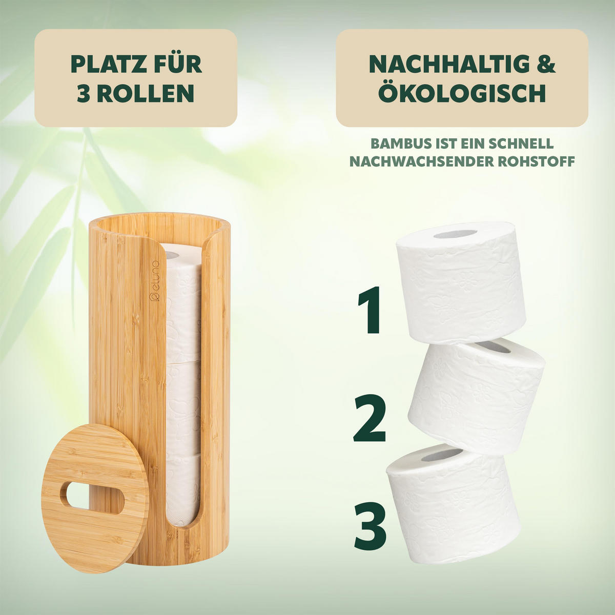 TOILETTENPAPIERAUFBEWAHRUNG, für 3 Rollen, Bambus - Braun, Holz (14.5/34/14.5cm) - eluno