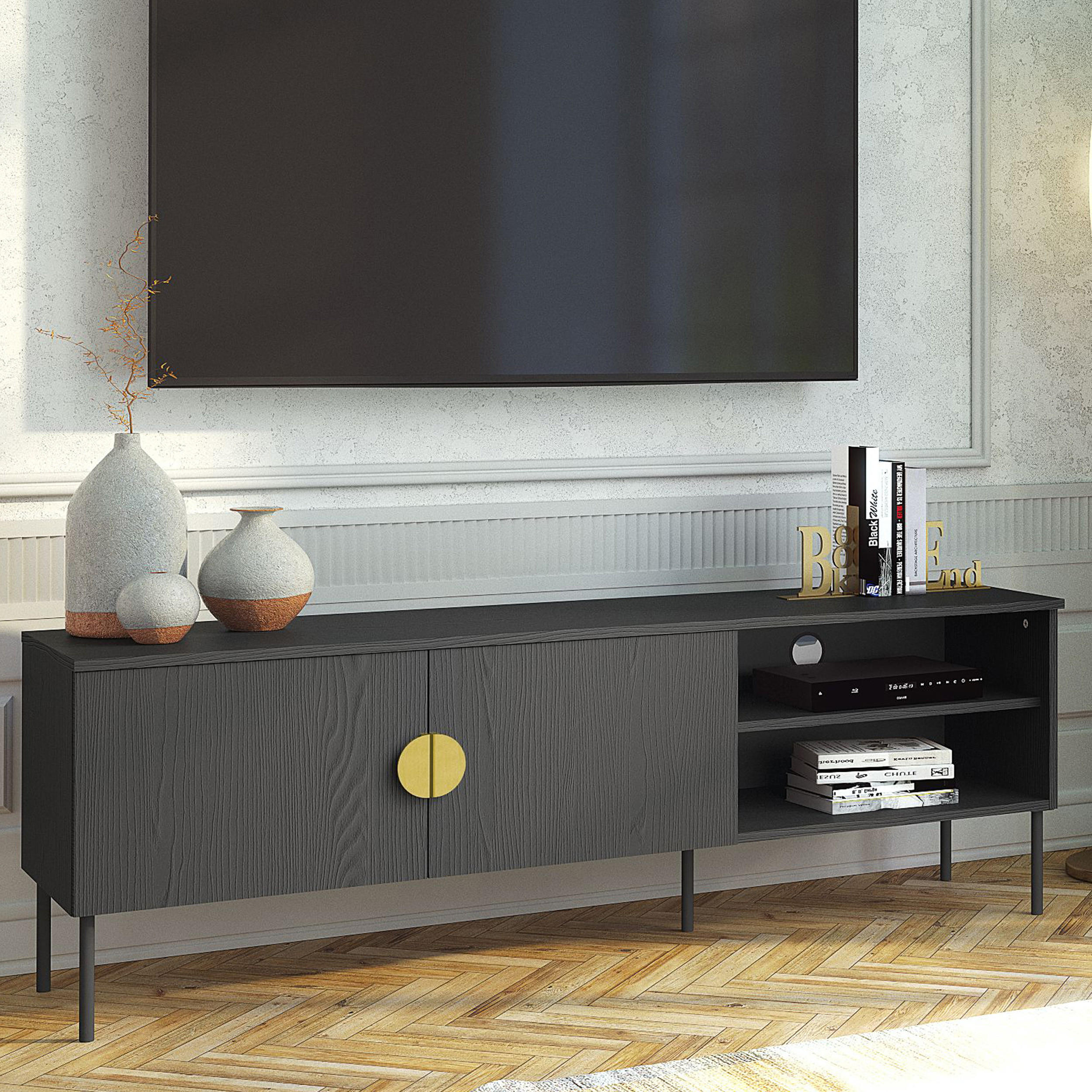 TV-LOWBOARD VIDIS Holzstruktur - Schwarz, Holzwerkstoff (160/54/40cm) - KONSIMO®