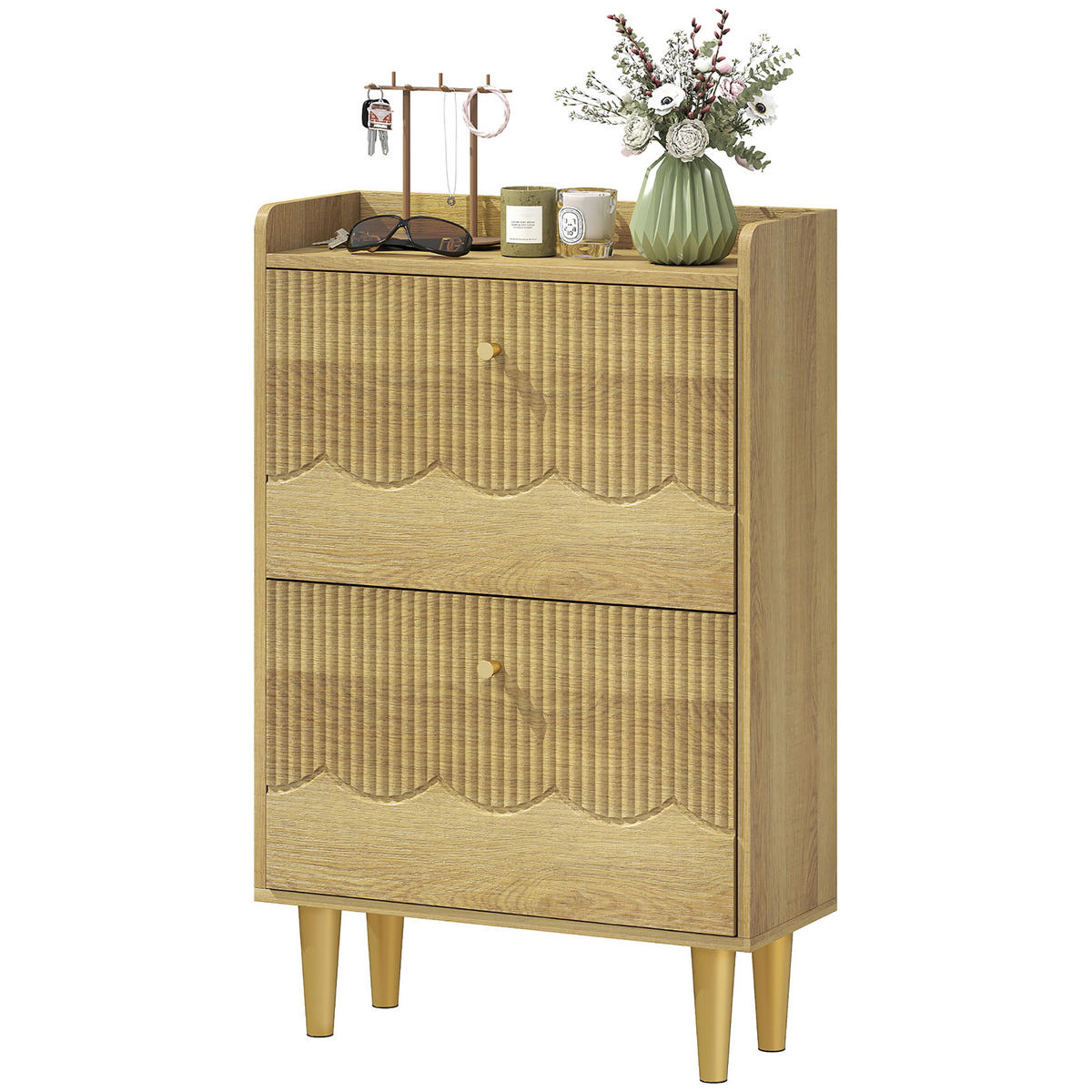 SCHUHSCHRANK Eiche MDF klappbar mit Fächern 1 Stück - Eichefarben, Holzwerkstoff (60/92/24cm) - PANGIVO