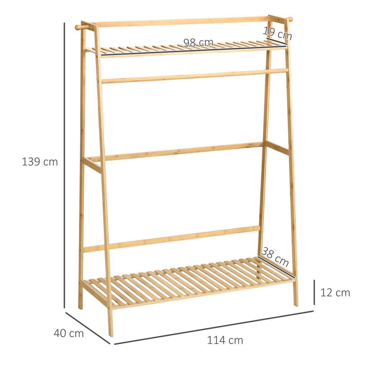 KLEIDERSTÄNDER Garderobenständer mit zwei Kleiderhaken, Kleiderstange, Natur - Naturfarben, Naturmaterialien (40/139/114cm) - HOMCOM