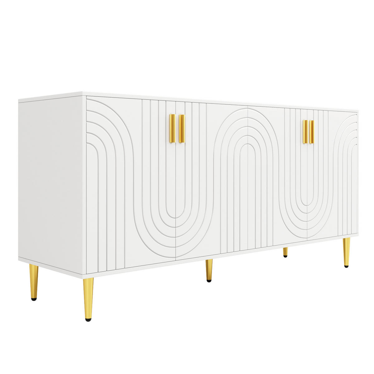 SIDEBOARD aus MDF 152x40x75 cm Weiß mit Wellenfront und goldfarbenen Griffen - Weiß, Holzwerkstoff (152/75/40cm) - IVMEU
