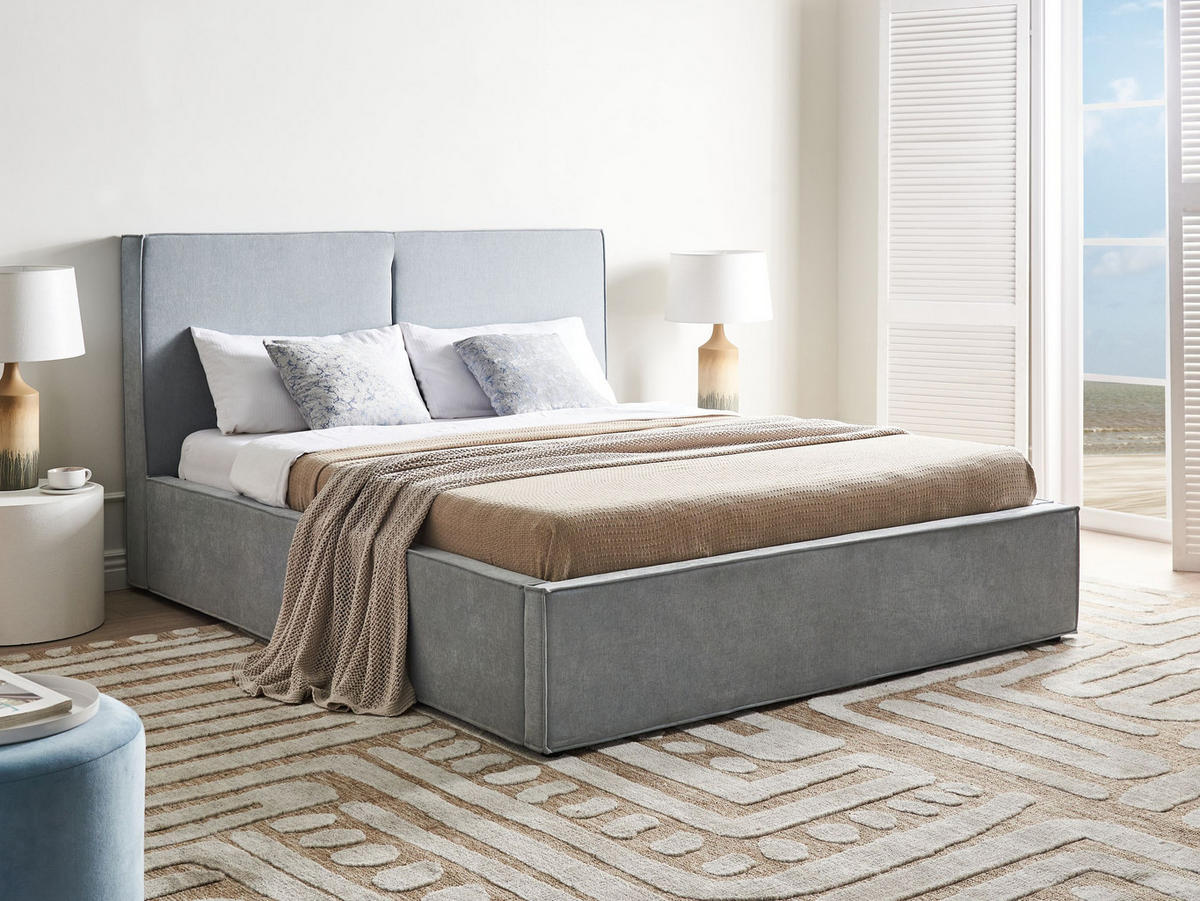 BETT mit Stauraum 160/200 cm Hellblau Moissac - Blau/Schwarz, Textil (160/200cm) - Beliani