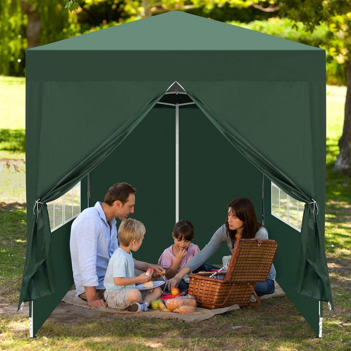 FALTPAVILLON 2 x 2 m Grün UV-Schutz 50+ Wasserdicht Höhenverstellbar mit 4 Seitenteilen - Grün, Textil (200/255/200cm)