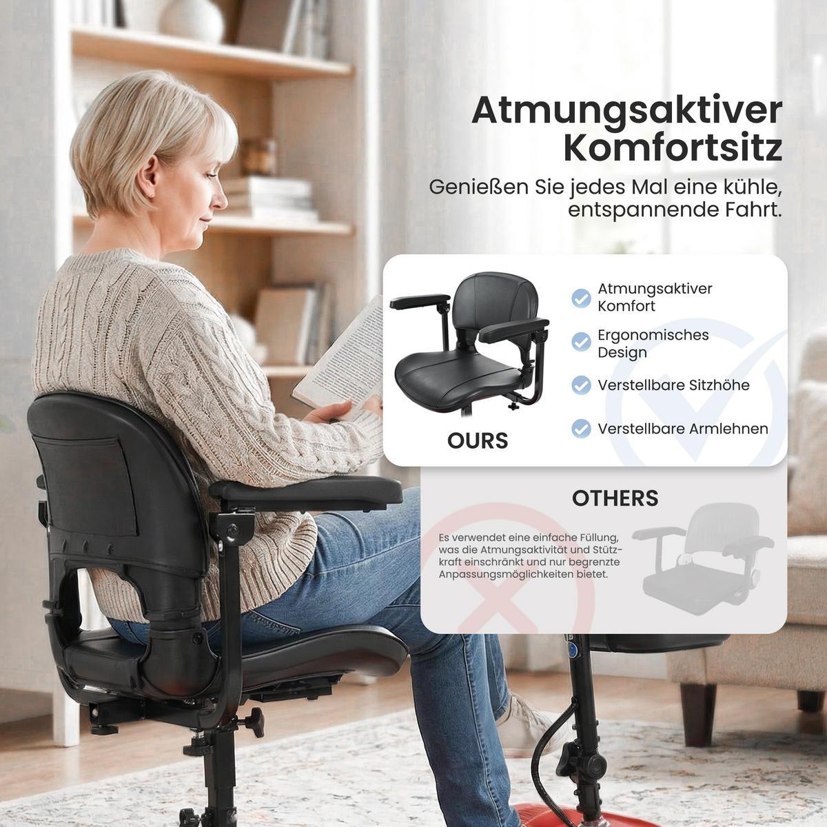 ELEKTROMOBIL mit vier Rädern für Senioren, Tragkraft 136 kg, Geschwindigkeit 6 km/h - Rot, Metall (99.9/82/48.5cm) - Gisaae