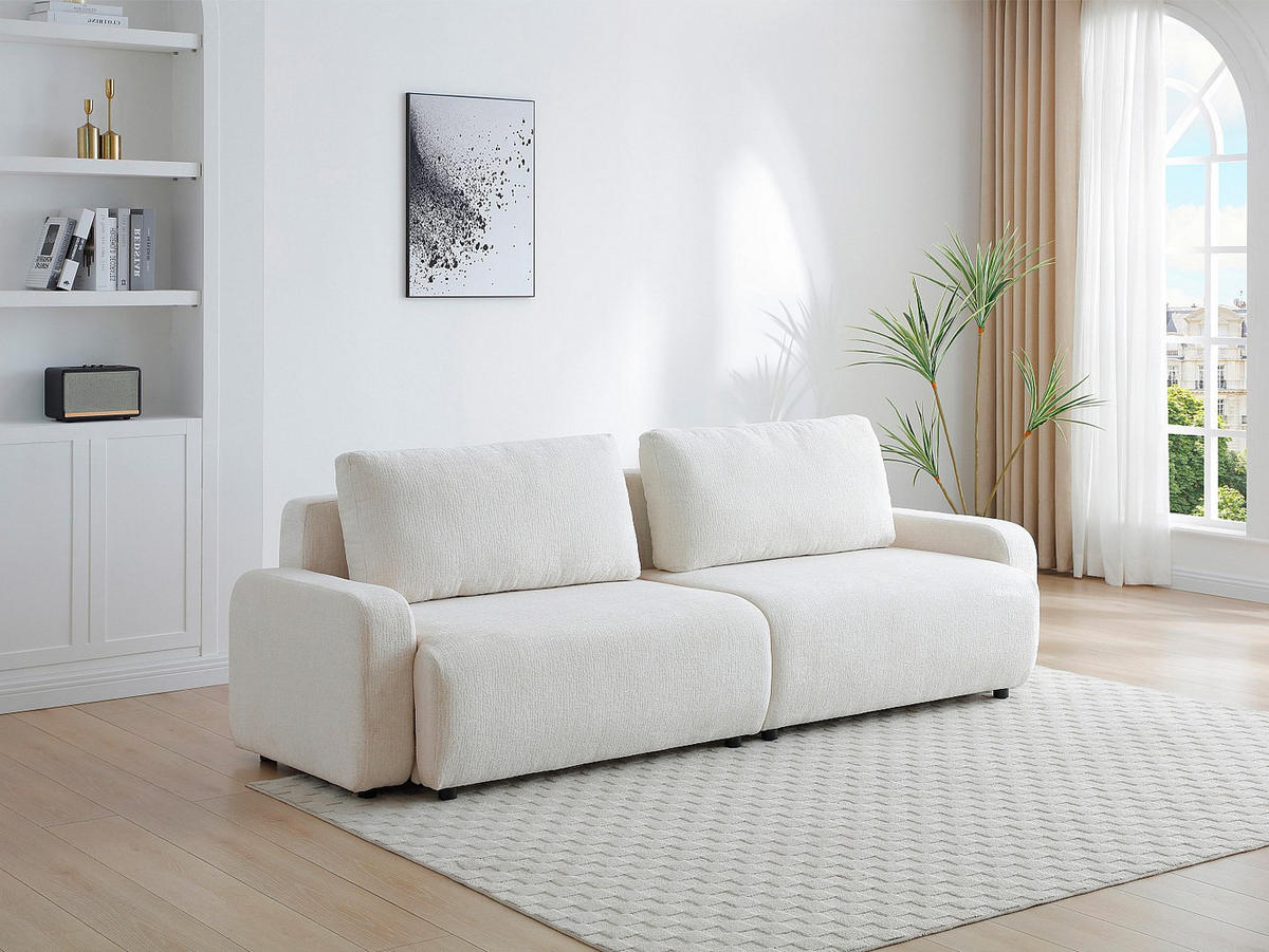 4-SITZER Schlafsofa - Chenille-Stoff - Beige - YOKIRA - Beige, Textil (256/88/99cm) - Vente-Unique