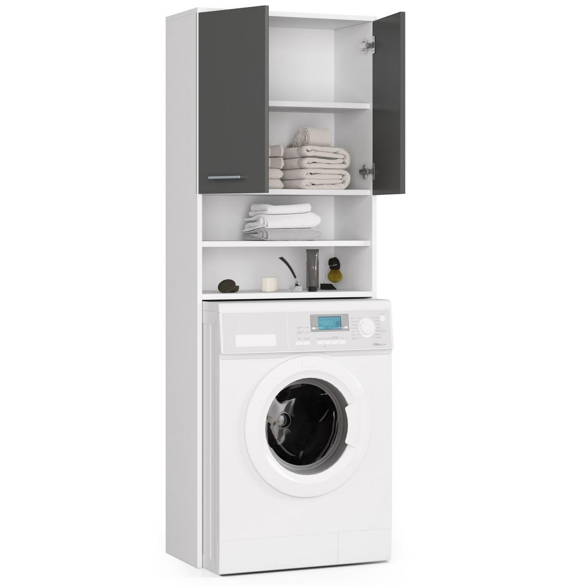 WASCHMASCHINENUMBAUSCHRANK mit zwei Türen, 64 × 30 × 190 cm Weiß, Grau - Weiß/Grau, Holzwerkstoff (64/180/30cm) - RAUMHIRSCH FURNITURE