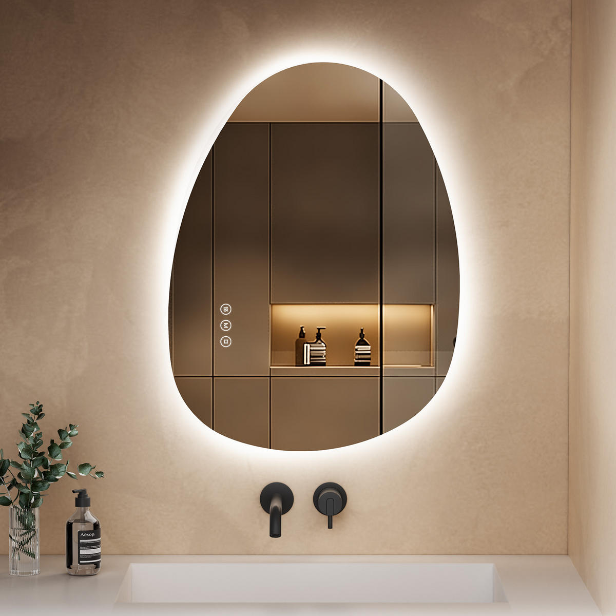BADSPIEGEL MIT BELEUCHTUNG 60/45 cm asymmetrisch mit dimmbarer LED-Beleuchtung und Antibeschlag - Transparent, Glas (45/60/2.5cm) - S'AFIELINA